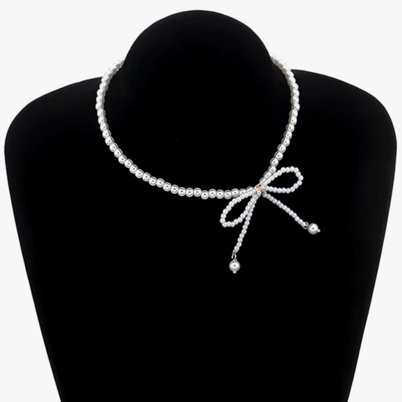 Pearl Bow Necklace Silver - Picture 2 of 5